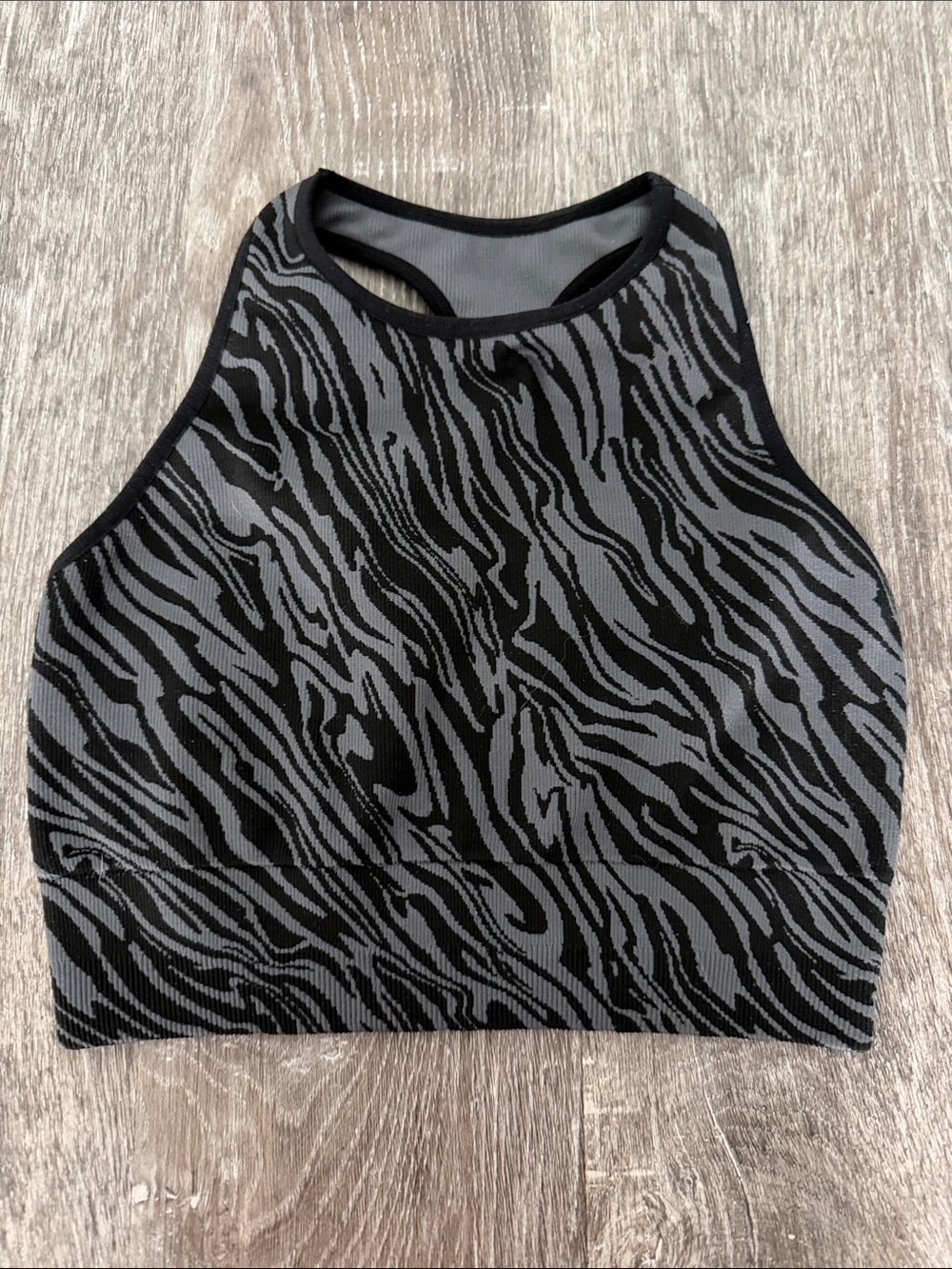 Spiritual Gangster High-Neck Zebra Print Sports Bra - Black & Gray